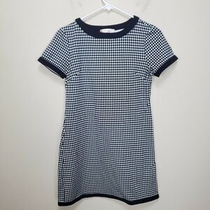 JUDE CONNALLY Dress Shift Mini Short Sleeve Houndstooth Navy Blue XS Crew Neck